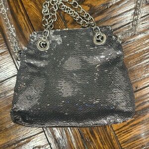 New Fiona Lang Silver Sequin Evening Shoulder Bag